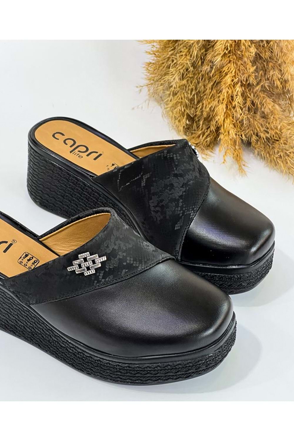 BulutMod Siyah Kadın Baskı Önü Kapalı Günlük Sabo Topuklu Terlik - SİYAH - 40