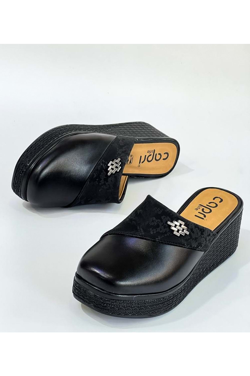 BulutMod Siyah Kadın Baskı Önü Kapalı Günlük Sabo Topuklu Terlik - SİYAH - 40