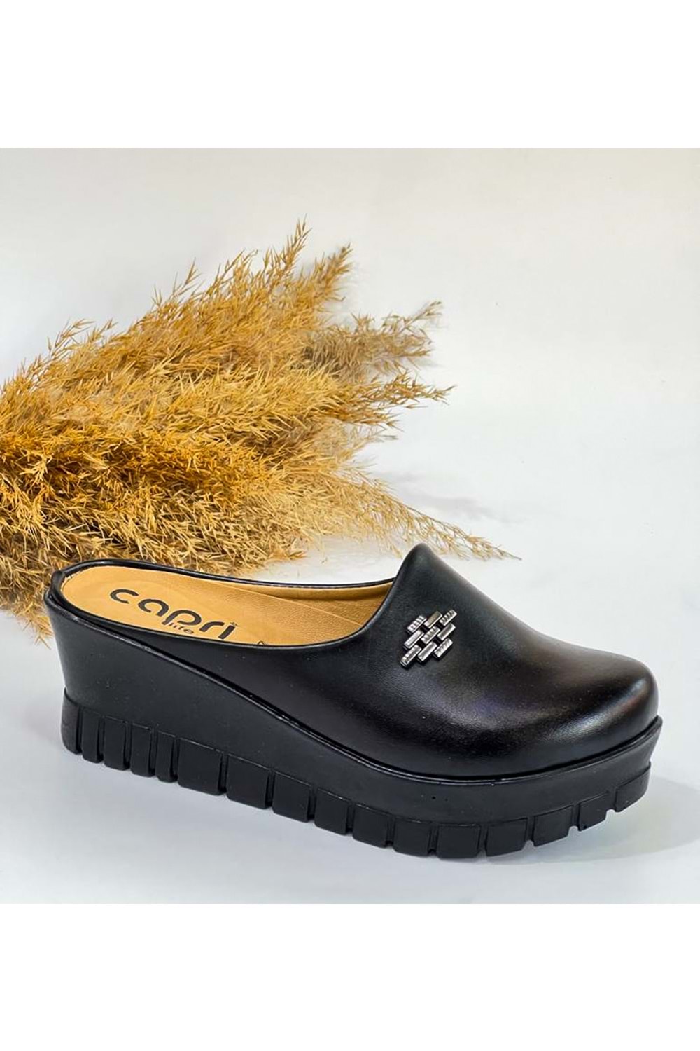 BulutMod Siyah Kadın Cilt Kapalı Günlük Sabo Topuklu Terlik - SİYAH - 40