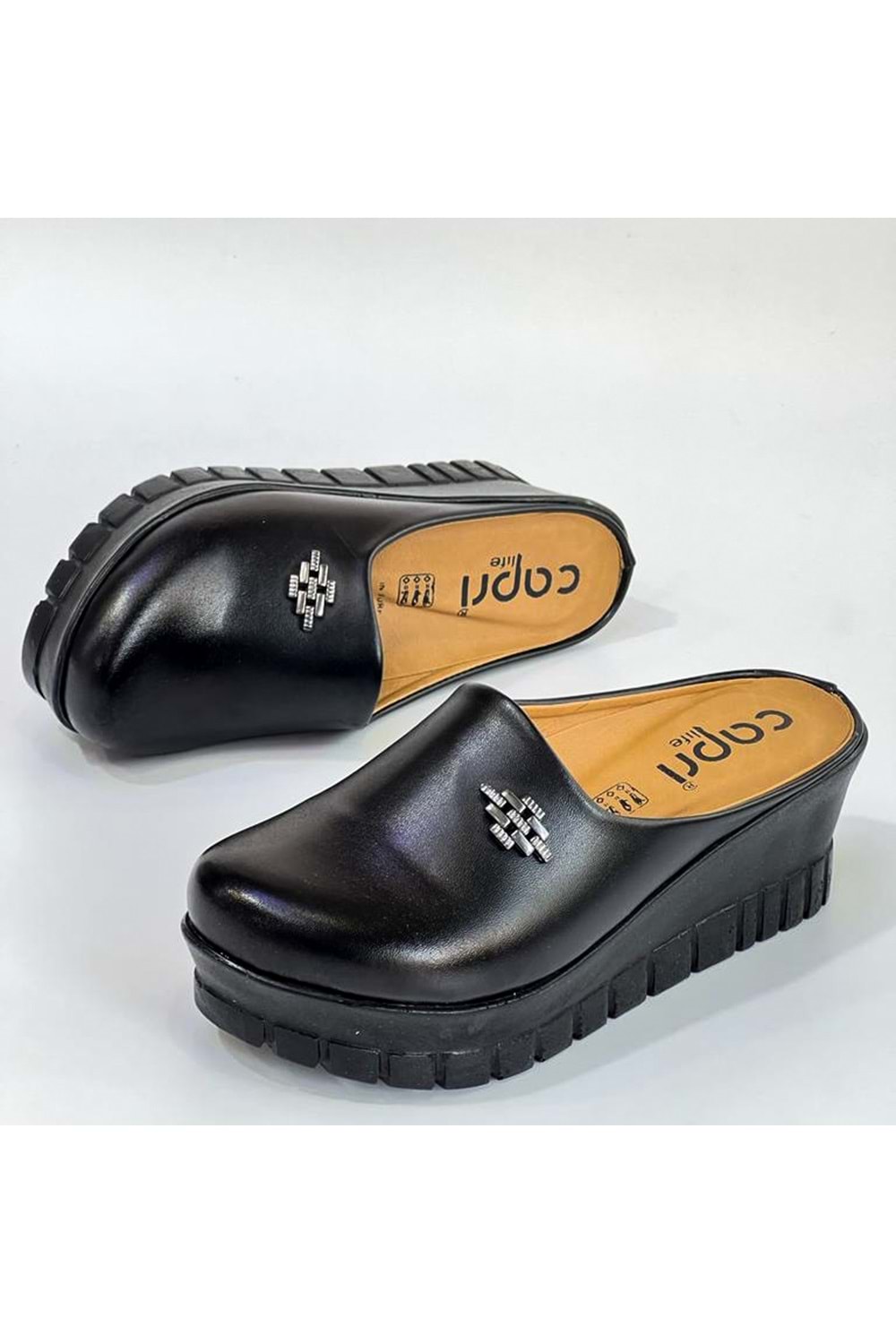 BulutMod Siyah Kadın Cilt Kapalı Günlük Sabo Topuklu Terlik - SİYAH - 40