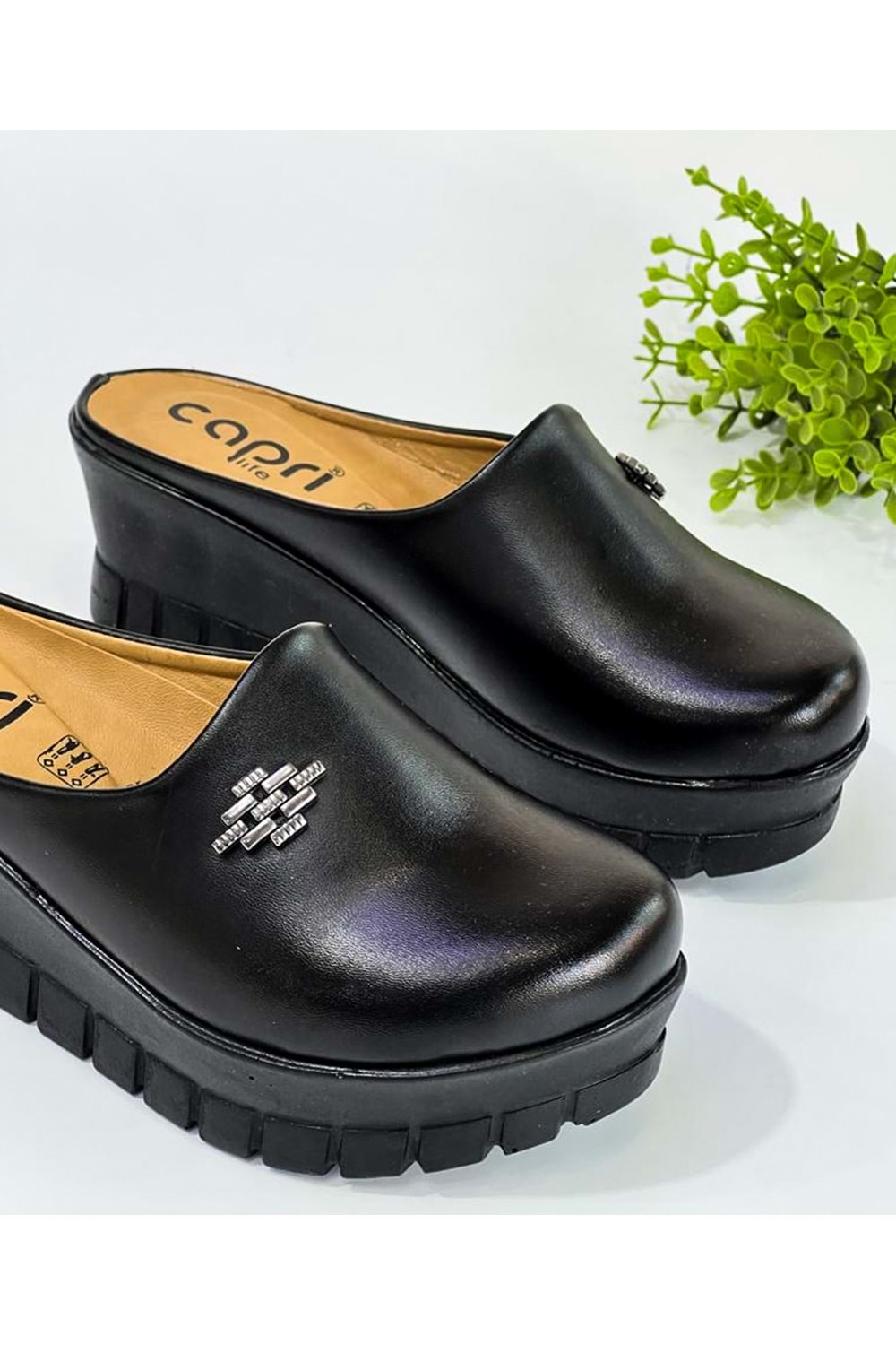 BulutMod Siyah Kadın Cilt Kapalı Günlük Sabo Topuklu Terlik - SİYAH - 40