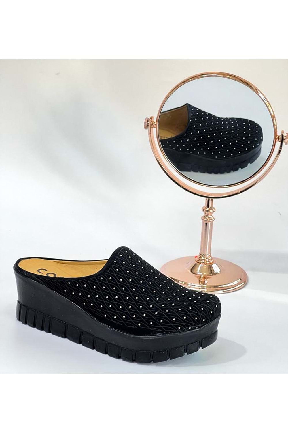 BulutMod BA04135 Siyah Kadın Taşlı Kapalı Günlük Sabo Topuklu Terlik - SİYAH - 40