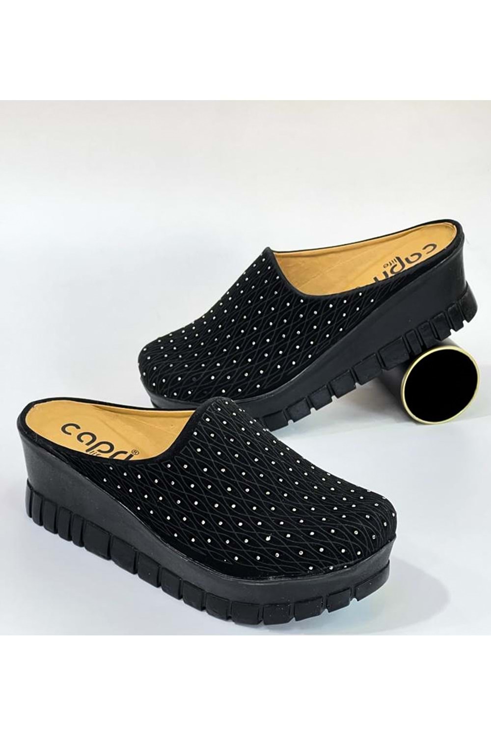 BulutMod BA04135 Siyah Kadın Taşlı Kapalı Günlük Sabo Topuklu Terlik - SİYAH - 40