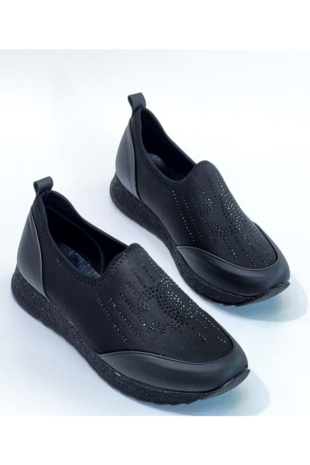 BulutMod BA04151 Siyah Kadın Bağcıksız Taşlı Büyük Numara Günlük Spor Ayakkabı