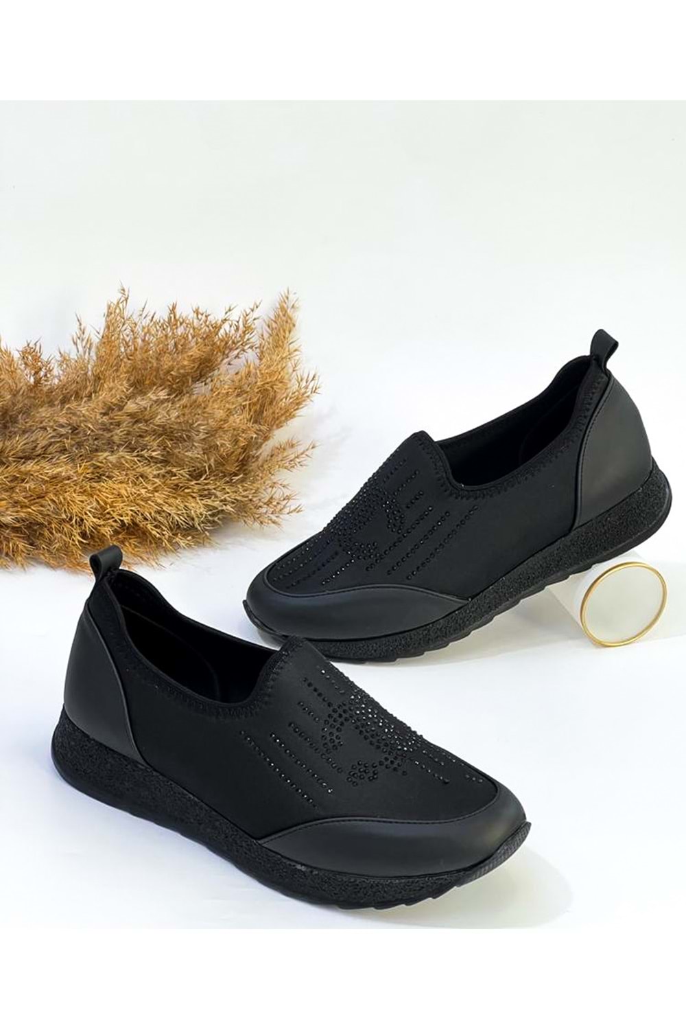 BulutMod BA04151 Siyah Kadın Bağcıksız Taşlı Büyük Numara Günlük Spor Ayakkabı