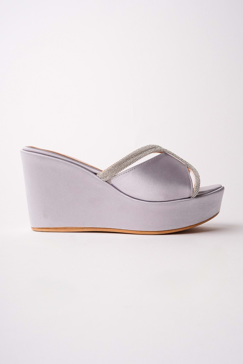 BulutMod BA04266 Gümüş S Kadın Taşlı Abiye Gelinlik Günlük Dolgu 9cm Topuklu Terlik - 39