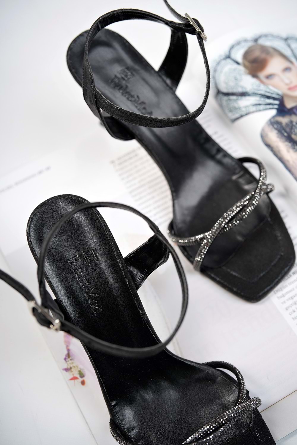 BulutMod Siyah Kadın Sargı Taşlı Abiye Klasik Topuklu Ayakkabı - Siyah - 40 - BA04283-Siyah-40