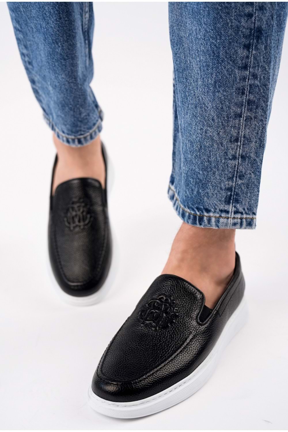 BulutMod Siyah Armalı Hakiki Deri Erkek Yazlık Günlük Loafer Ayakkabı - Siyah - 43