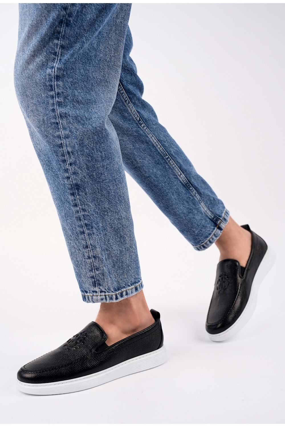 BulutMod Siyah Armalı Hakiki Deri Erkek Yazlık Günlük Loafer Ayakkabı - Siyah - 43