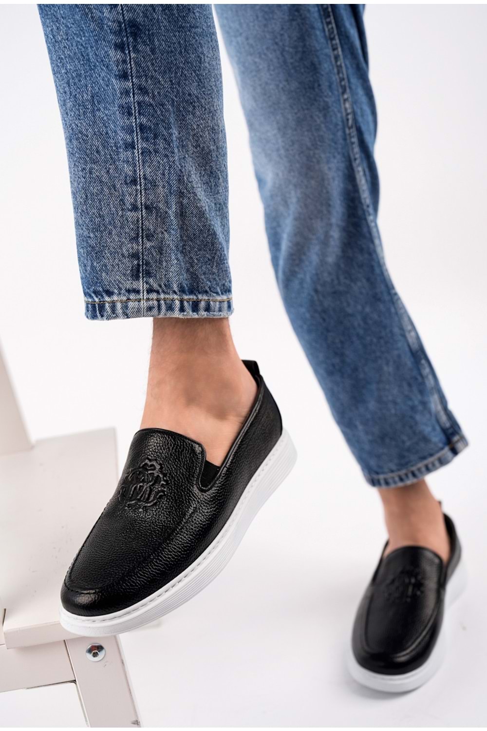 BulutMod Siyah Armalı Hakiki Deri Erkek Yazlık Günlük Loafer Ayakkabı - Siyah - 43