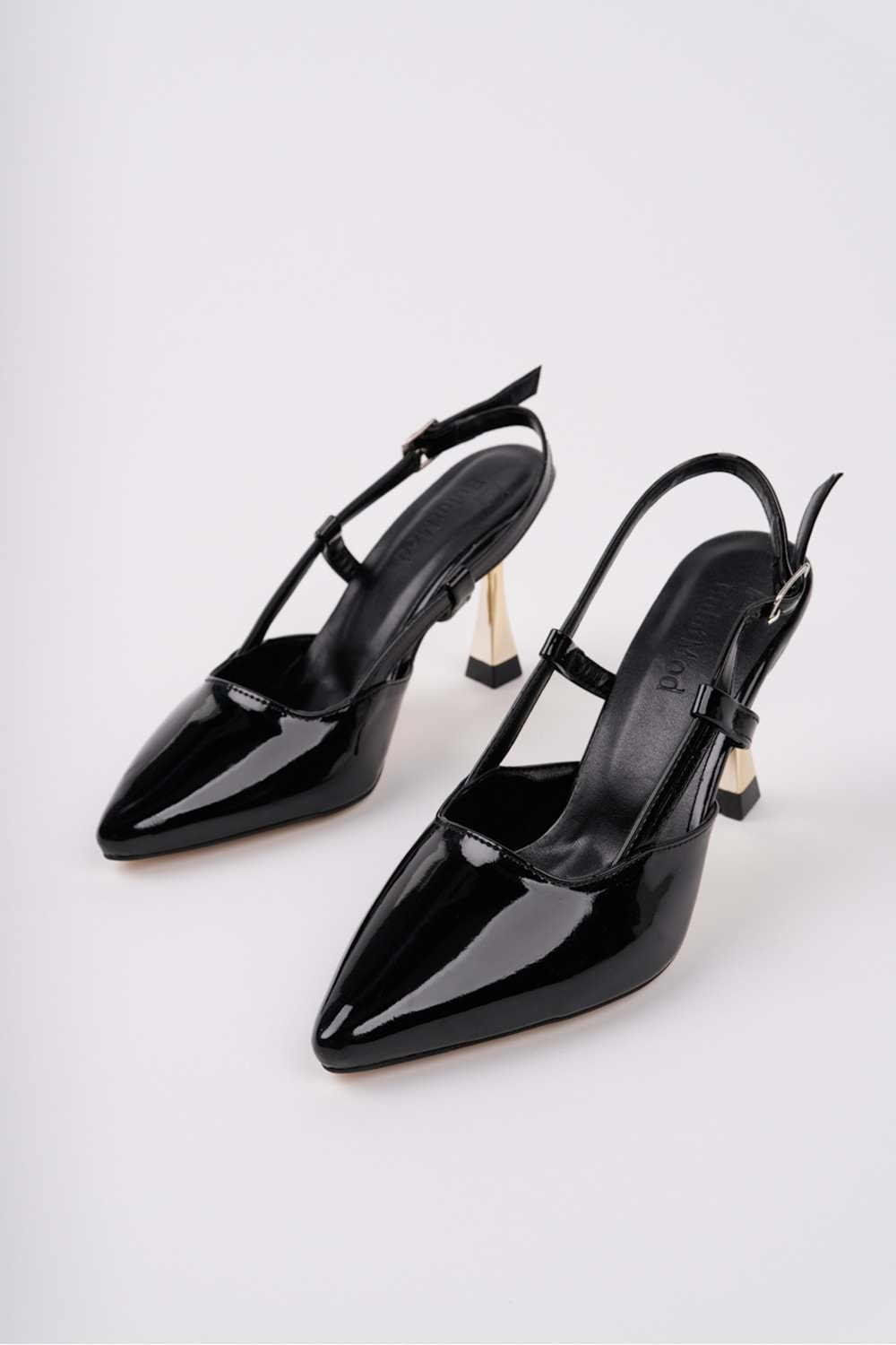 BulutMod BA04456 Siyah Rugan Kadın Yanı Bantlı Abiye 9 cm Topuklu Ayakkabı-39