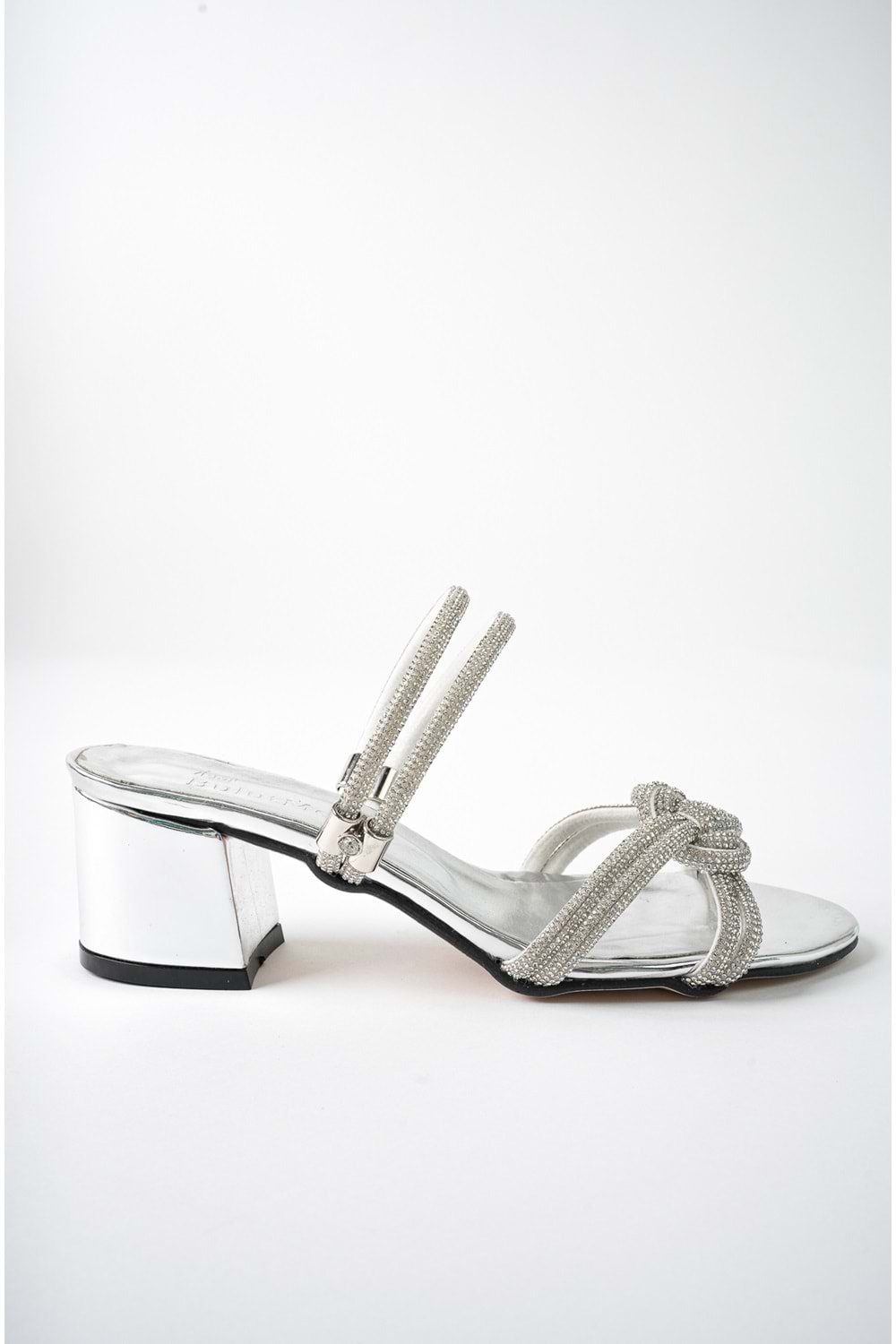 BulutMod Gümüş Kadın Örme Taşlı Abiye Terlik Klasik Topuklu Ayakkabı - Gümüş - 40