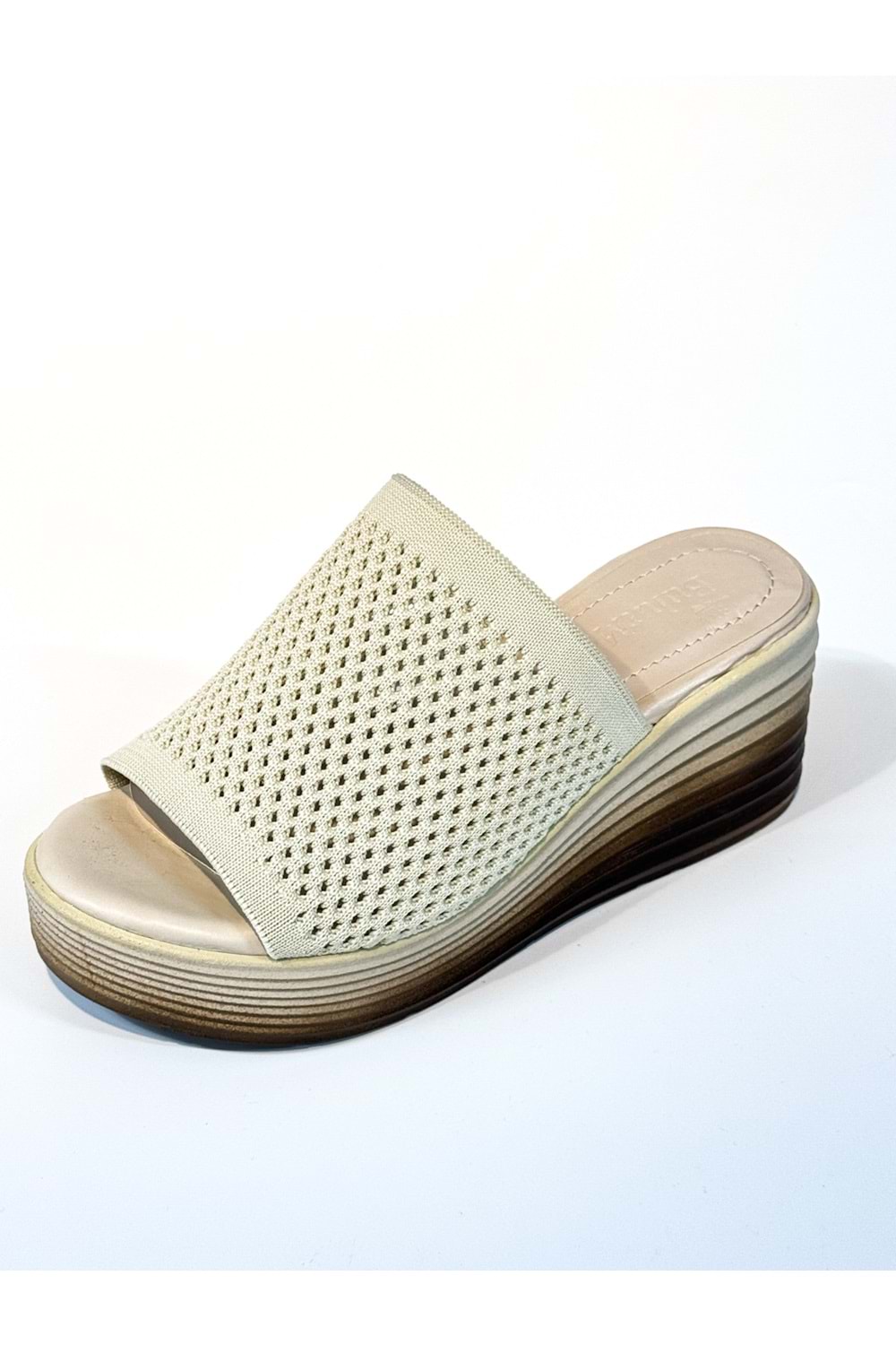 BulutMod BA04482 Krem Kadın Örgü Günlük Yumuşak 7 Cm Dolgu Topuklu Terlik - 38