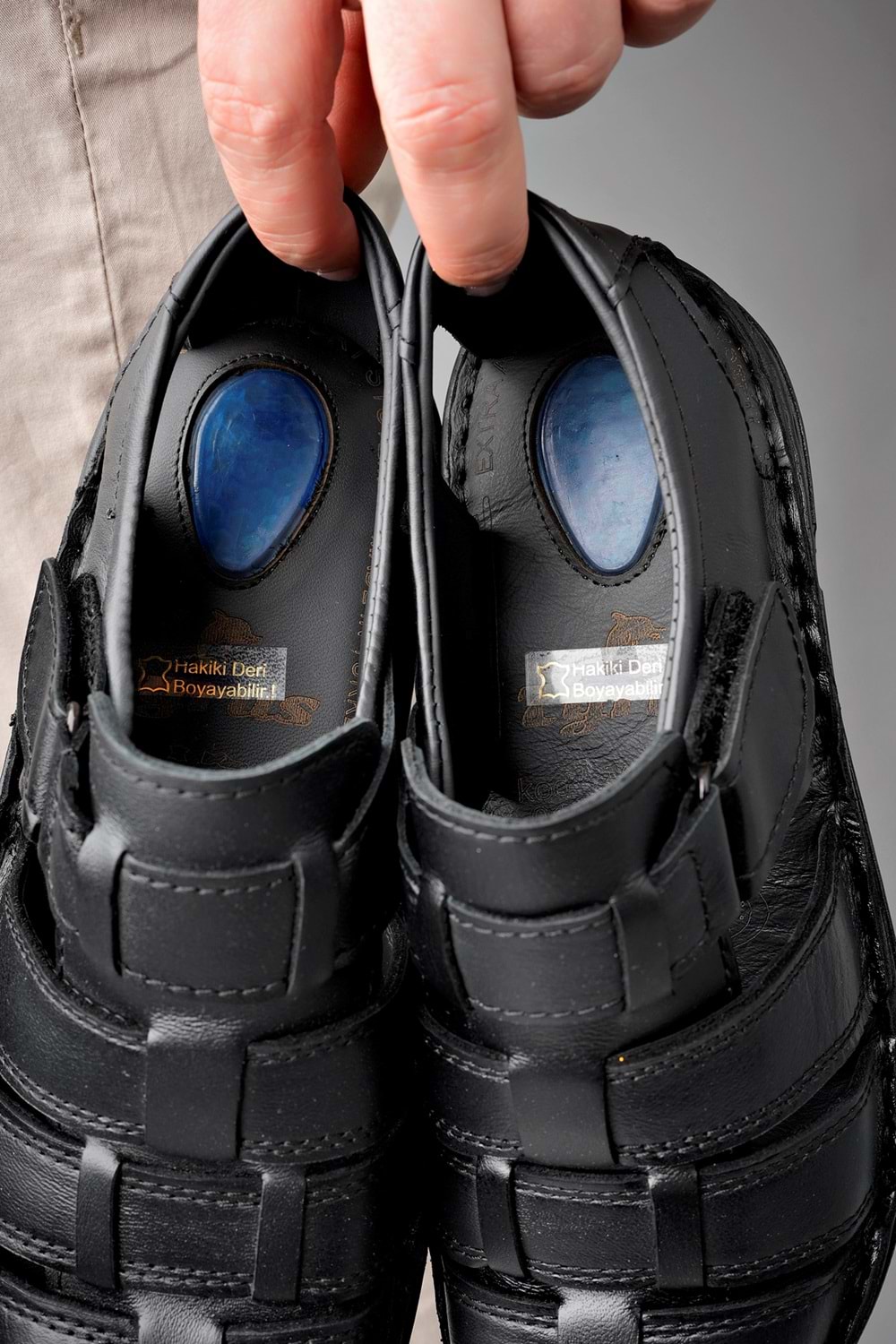 BulutMod Siyah BA04498 Erkek Hakiki Deri Sandalet Jel Topuk Masajlı Ayakkabı - Siyah - 40