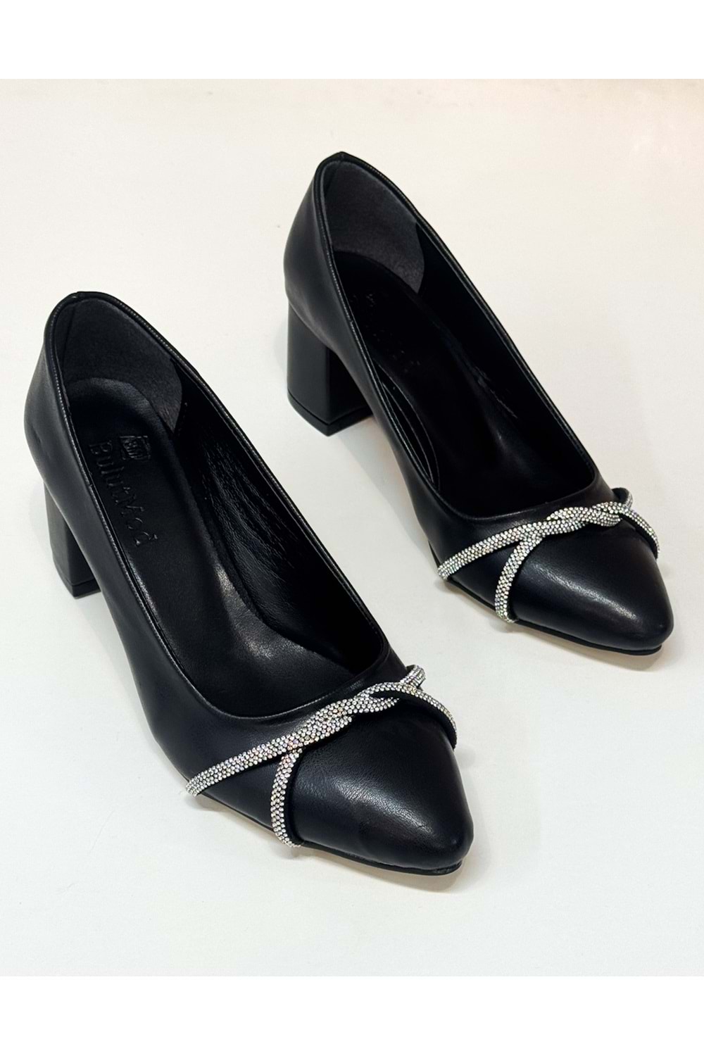 BulutMod BA04503 Siyah Kadın Sargı Taşlı Abiye 5 cm Topuklu Ayakkabı - Siyah - 40