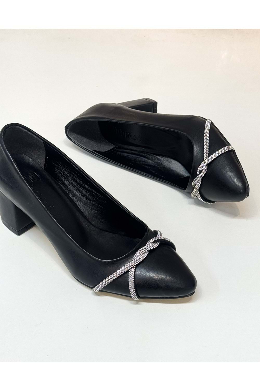 BulutMod BA04503 Siyah Kadın Sargı Taşlı Abiye 5 cm Topuklu Ayakkabı - Siyah - 40