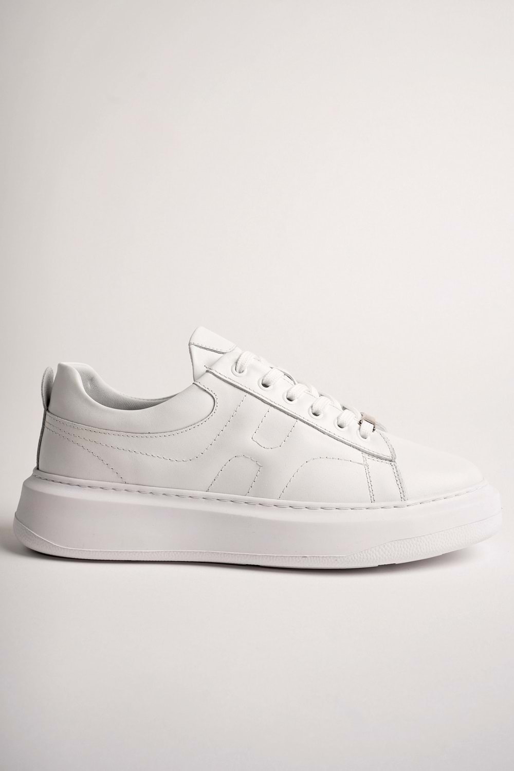 BulutMod BA04507 Beyaz Deri Erkek H Baskı Hakiki Deri Günlük Spor Ayakkabı - Beyaz Deri