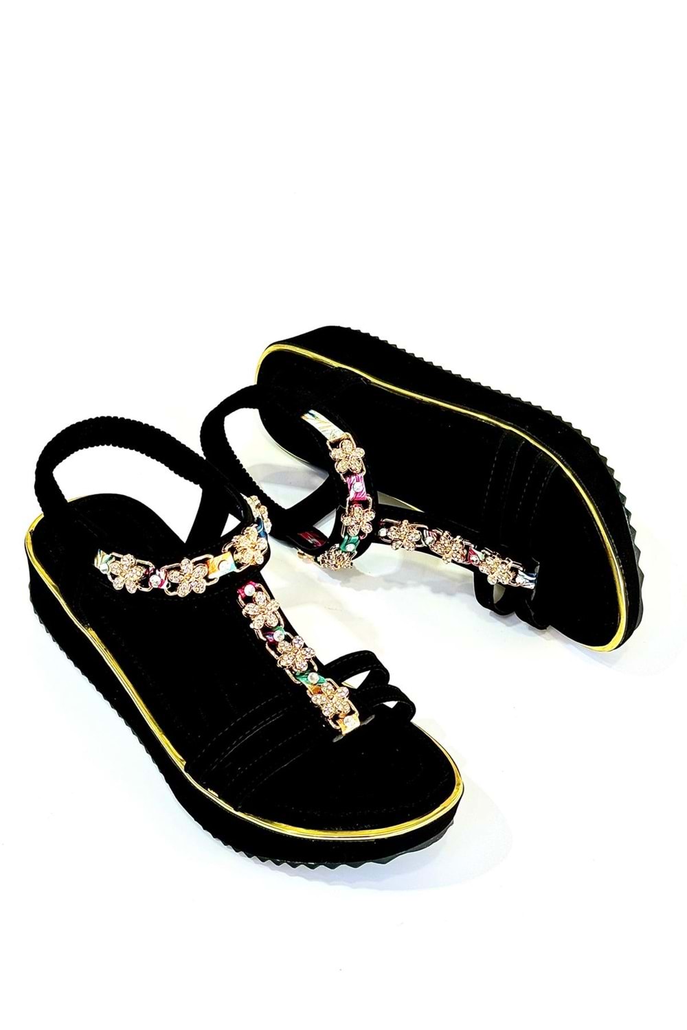 Guja BA04527 Siyah Kadın Orta Taş Kemer Günlük İthal Kalın Taban Sandalet - Siyah - 40