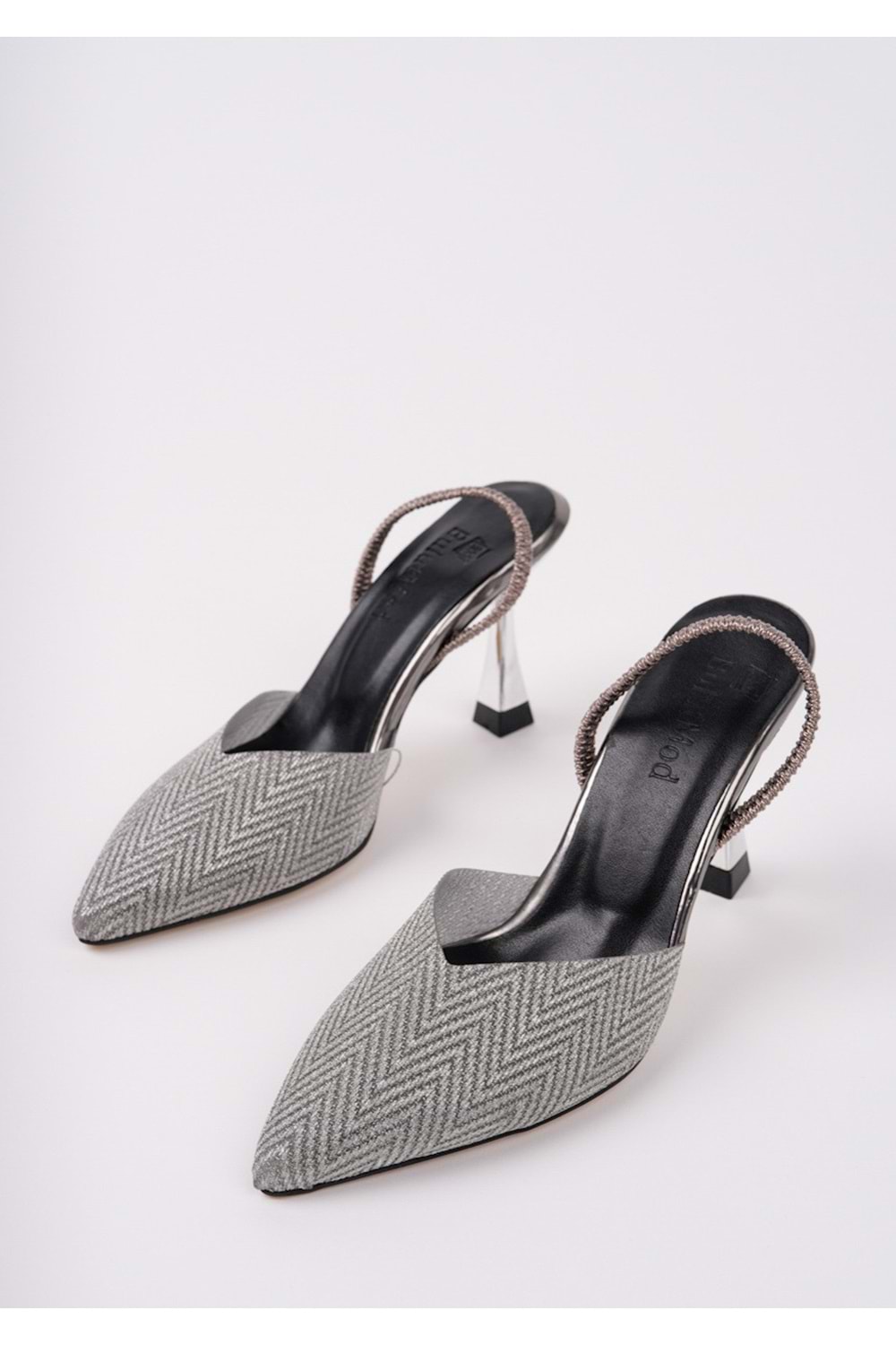 BulutMod BA04567 Siyah Kadın Pul Simli Şeffaf Lastikli Abiye 9 Cm Topuklu Ayakkabı