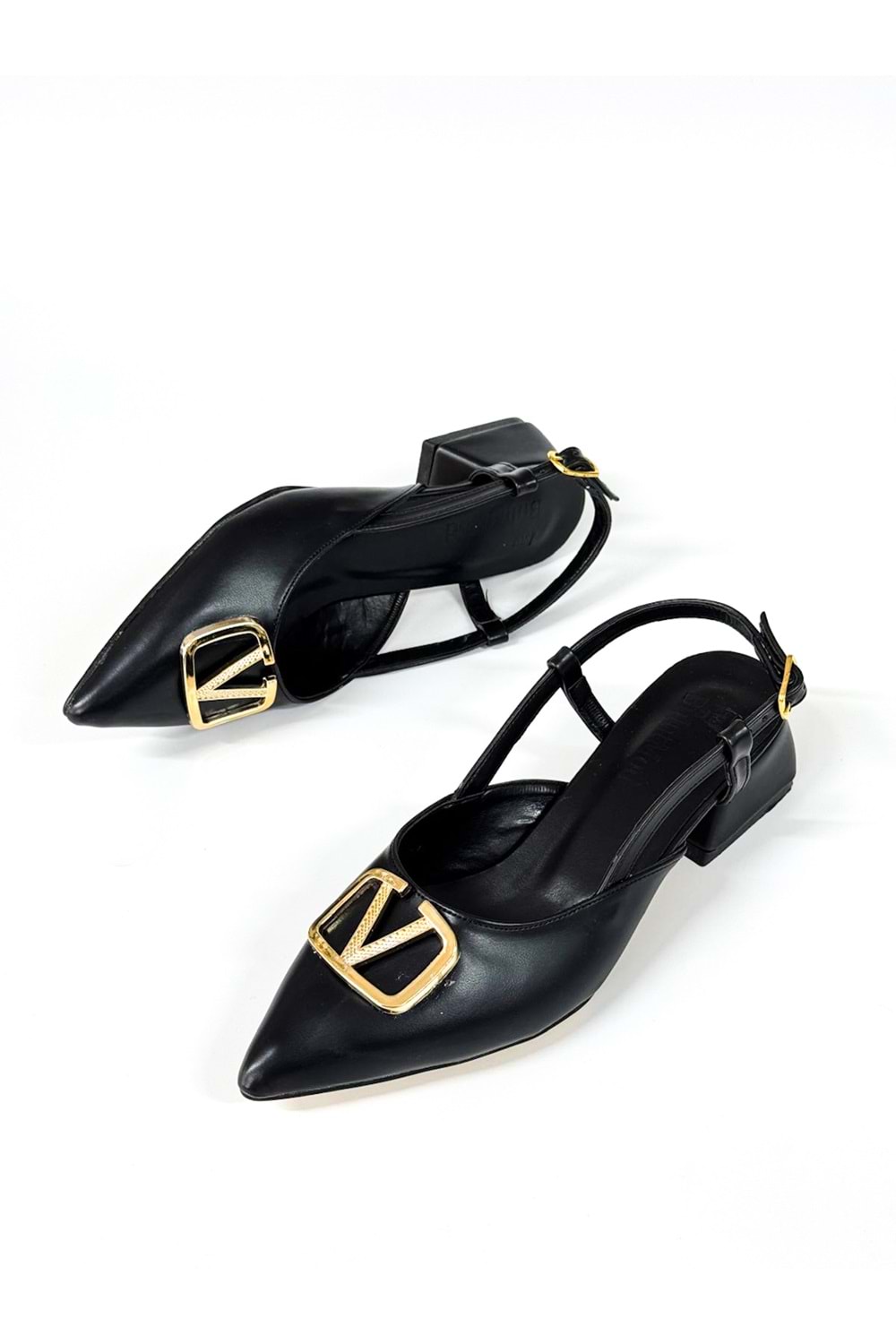 BulutMod BA04578 Siyah Kadın V Toka Yanı Açık Klasik 3Cm Topuklu Ayakkabı - 36