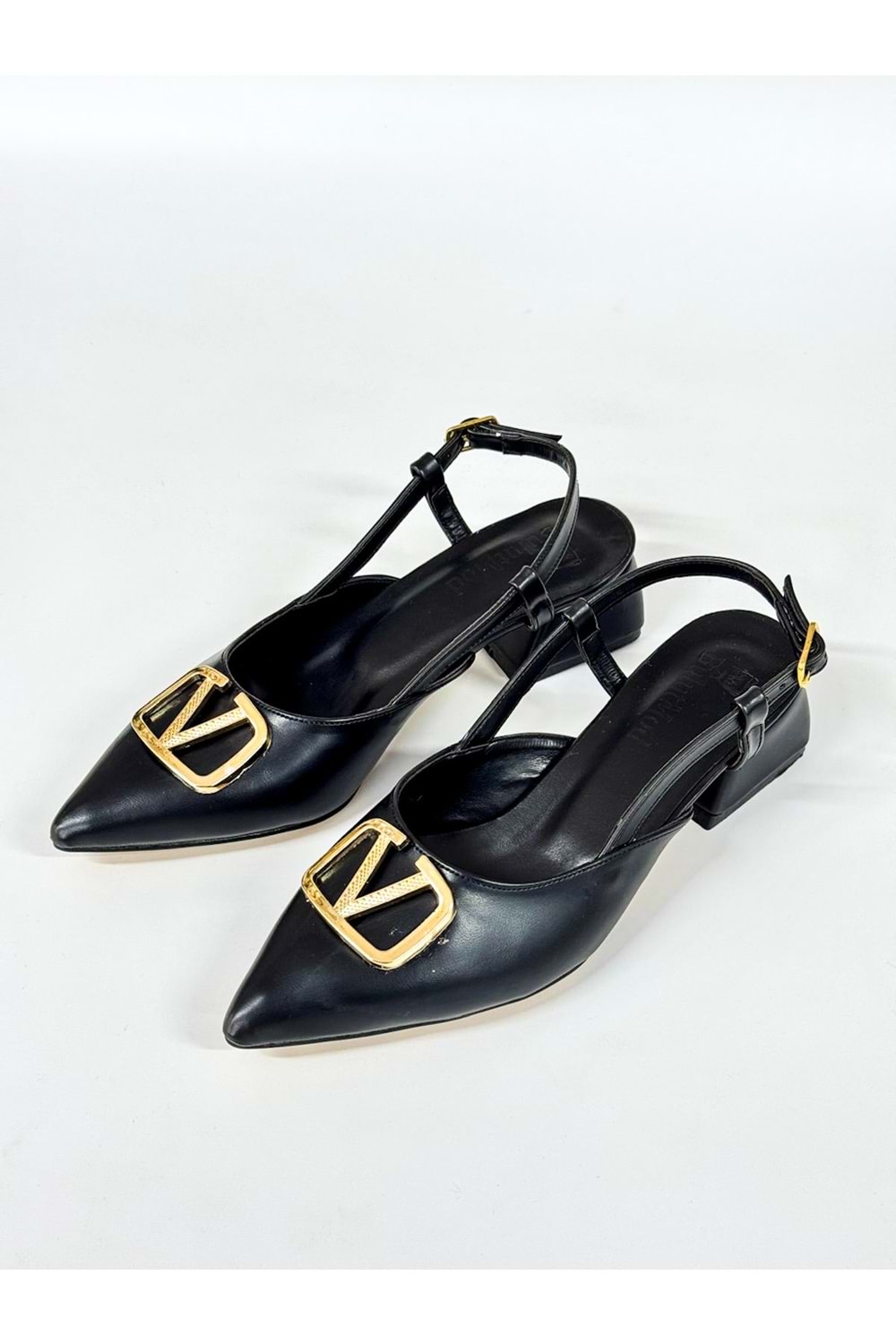 BulutMod BA04578 Siyah Kadın V Toka Yanı Açık Klasik 3Cm Topuklu Ayakkabı - 36