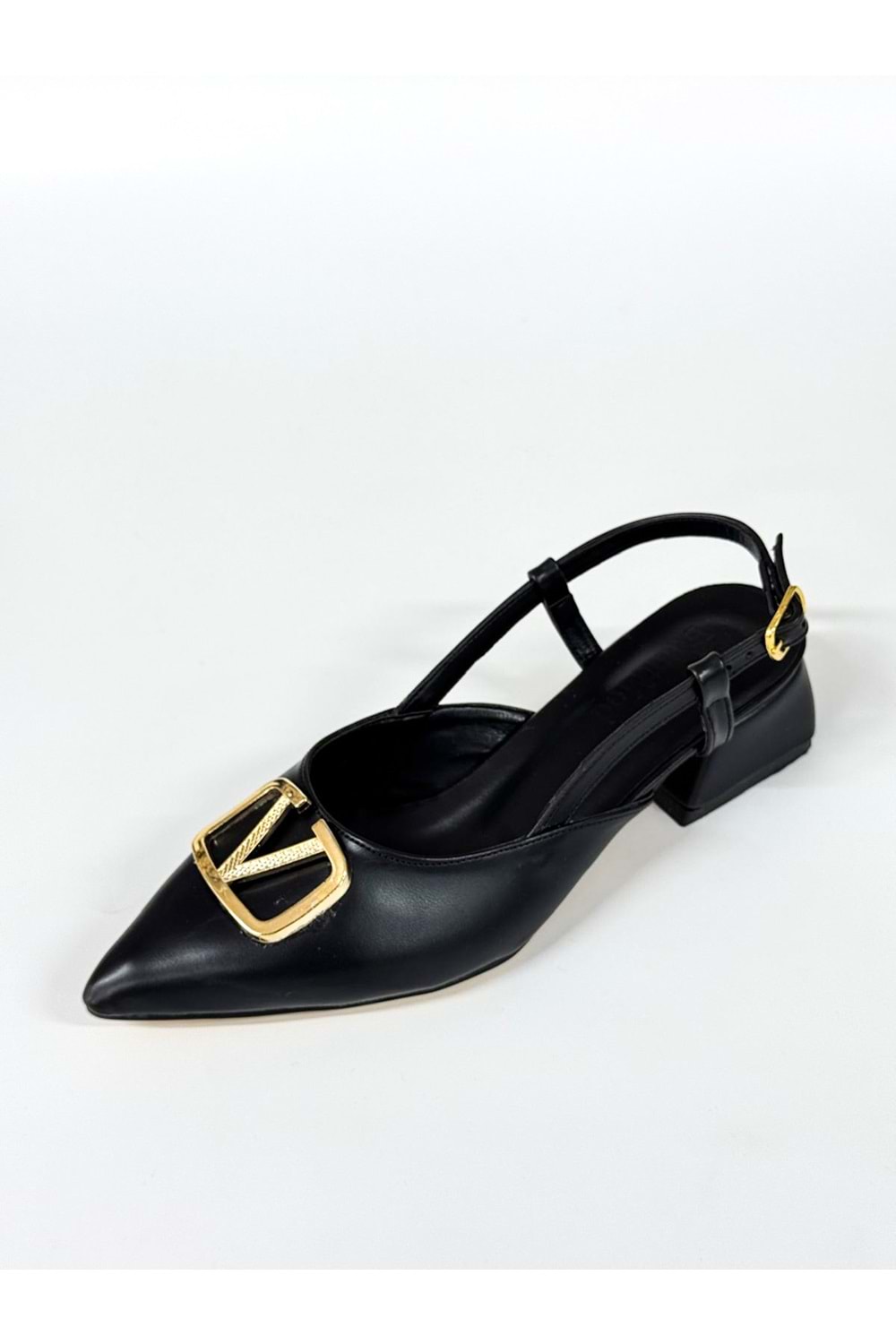 BulutMod BA04578 Siyah Kadın V Toka Yanı Açık Klasik 3Cm Topuklu Ayakkabı - 38