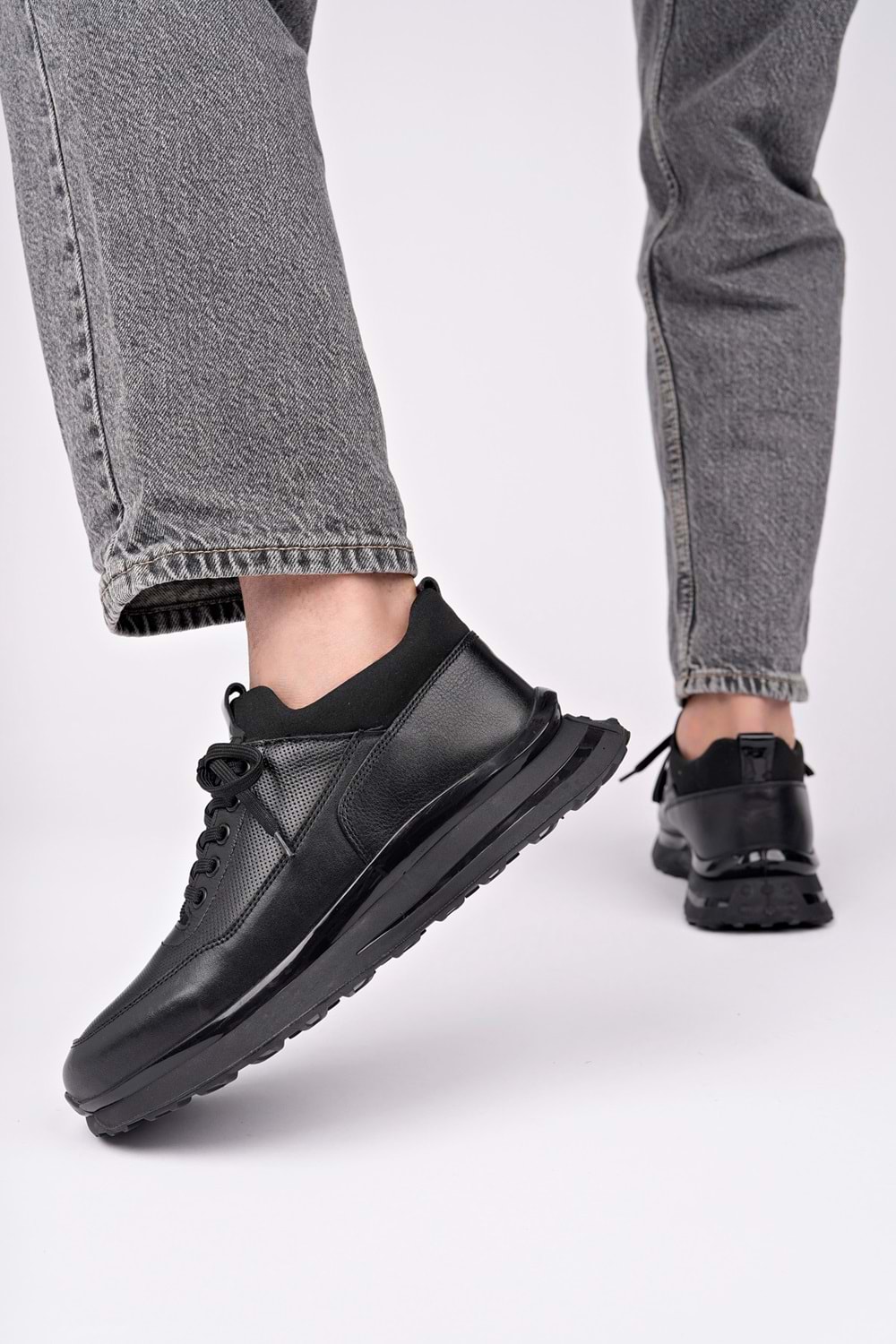 BulutMod BA04582 Siyah Erkek Hakiki Deri İç Dış Deri Yüksek Jel Taban Ayakkabı - 43