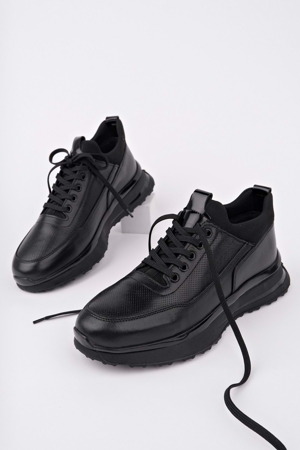 BulutMod BA04582 Siyah Erkek Hakiki Deri İç Dış Deri Yüksek Jel Taban Ayakkabı - 43