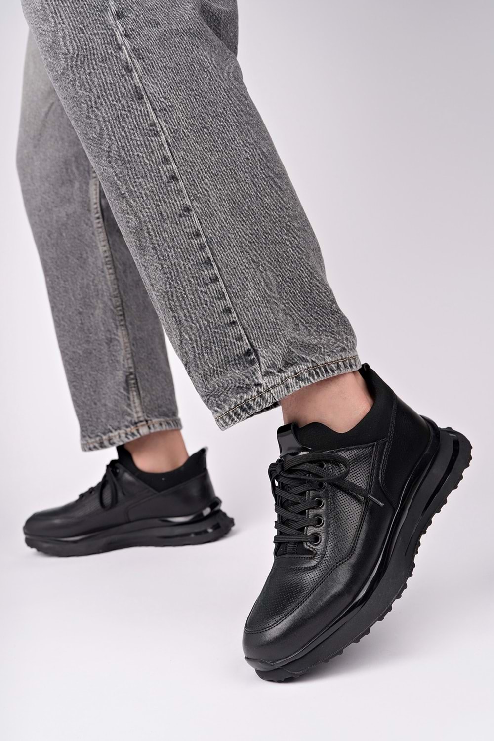 BulutMod BA04582 Siyah Erkek Hakiki Deri İç Dış Deri Yüksek Jel Taban Ayakkabı - 43