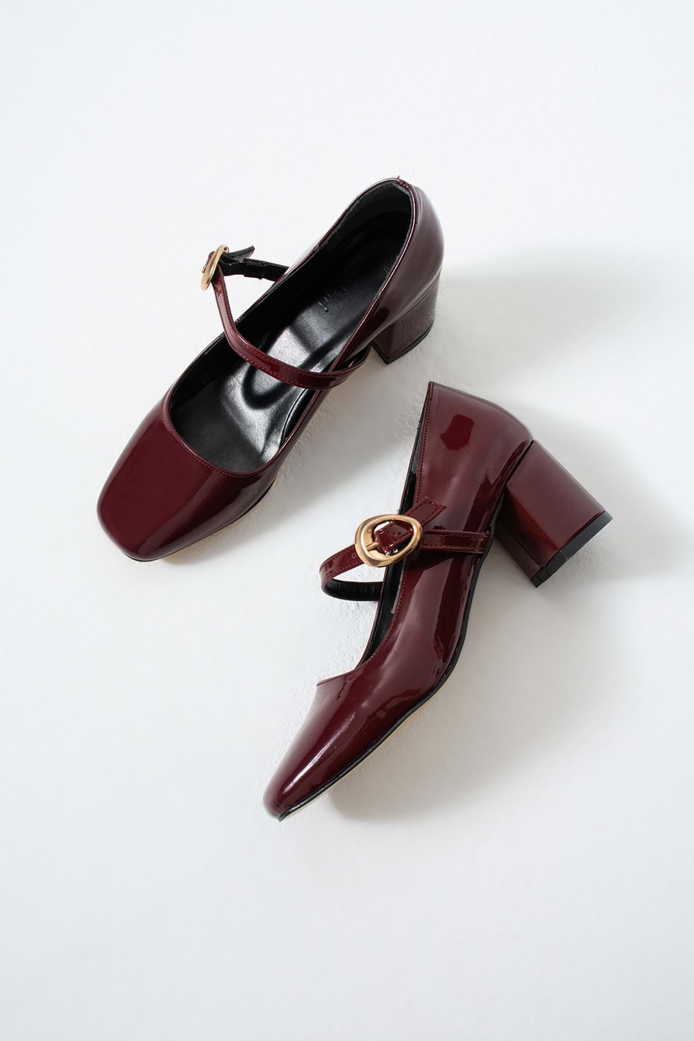 BulutMod BA04593 Bordo Kadın Rugan Toka Kemer 5 Cm Topuklu Ayakkabı - 39