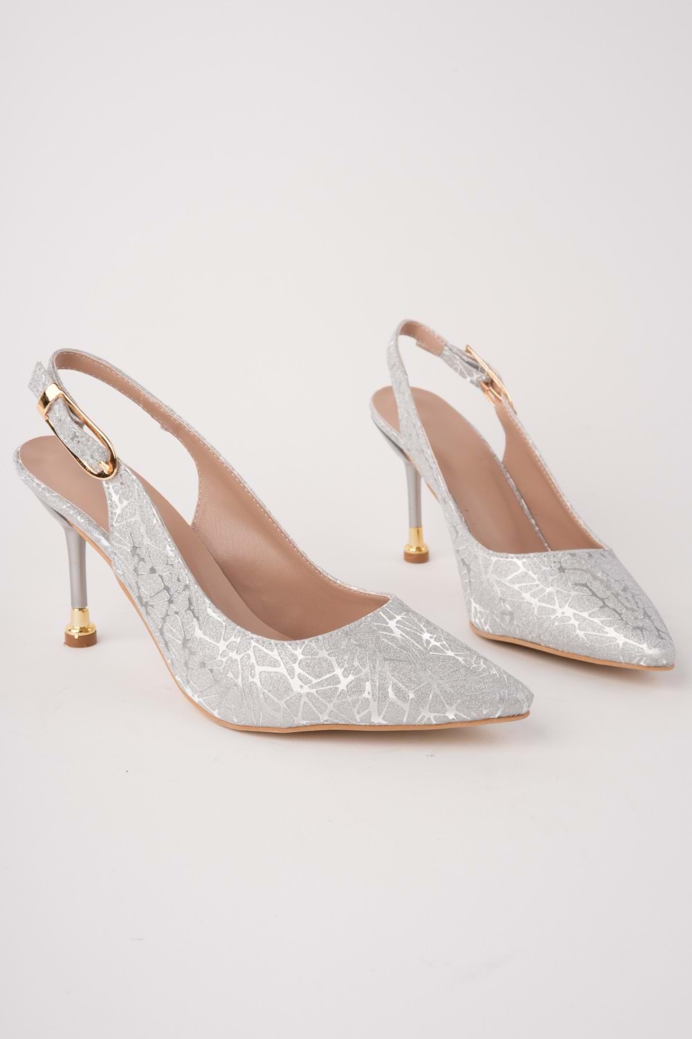 BulutMod BA04596 Gümüş Kadın Abiye Klasik Sivri Gold 9 Cm Topuklu Ayakkabı - 38