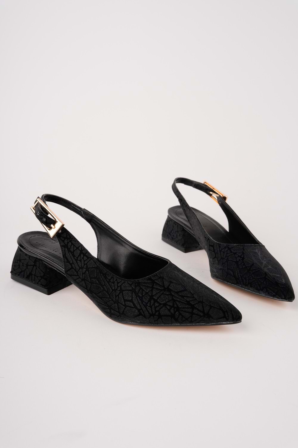 BulutMod BA04598 Siyah S Kadın Altın Toka Günlük Abiye 3 Cm Kısa Topuklu Ayakkabı - 39