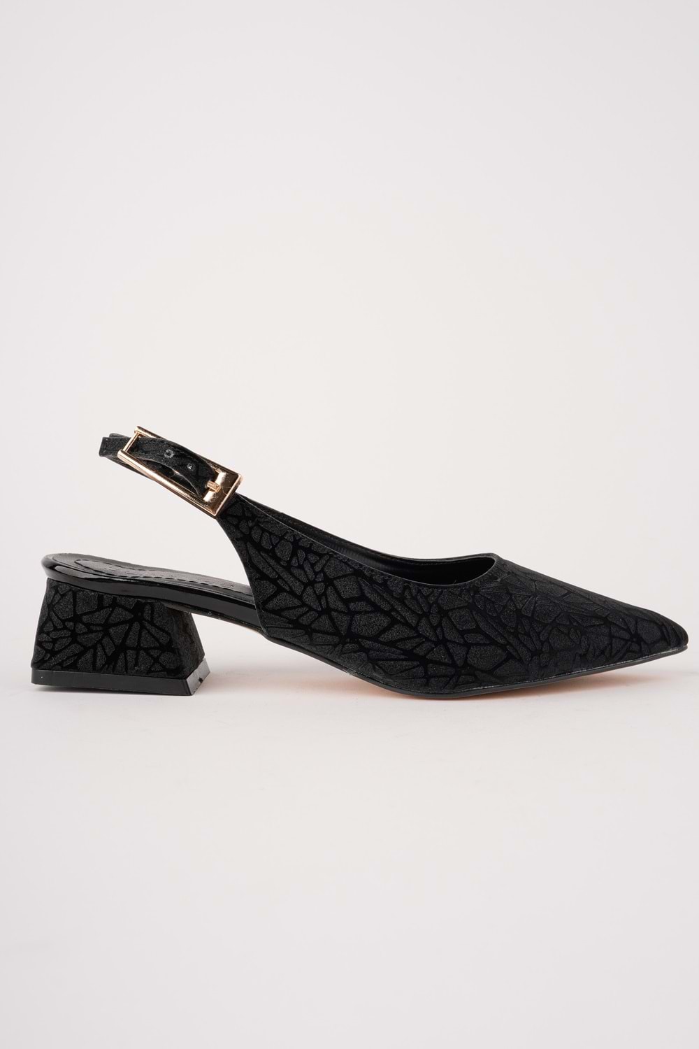 BulutMod BA04598 Siyah S Kadın Altın Toka Günlük Abiye 3 Cm Kısa Topuklu Ayakkabı - 39