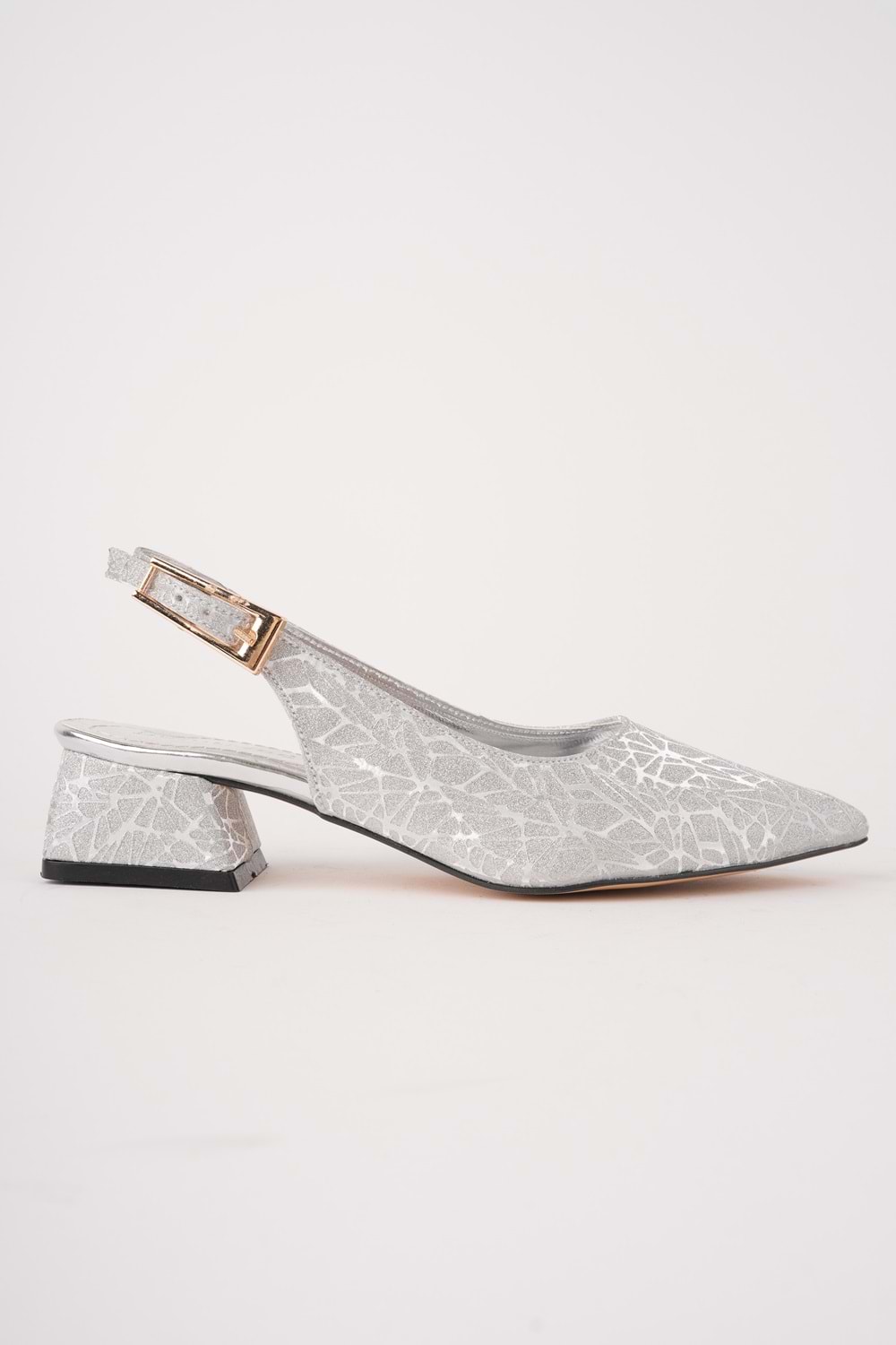 BulutMod BA04598 Gümüş S Kadın Altın Toka Günlük Abiye 3 Cm Kısa Topuklu Ayakkabı - 39