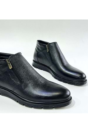 BulutMod Siyah Hakiki Deri Çift Fermuarlı Sıcak Astar Günlük Bot Postal Ayakkabı - SİYAH - 43