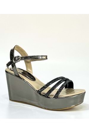 Bulutmod BA04099 Platin Kadın Üç Taşlı Abiye Günlük Dolgu Topuklu Ayakkabı - PLATIN - 39