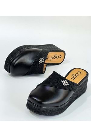 BulutMod Siyah Kadın Baskı Önü Kapalı Günlük Sabo Topuklu Terlik - SİYAH - 40