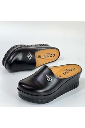BulutMod Siyah Kadın Cilt Kapalı Günlük Sabo Topuklu Terlik - SİYAH - 40