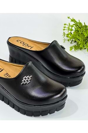 BulutMod Siyah Kadın Cilt Kapalı Günlük Sabo Topuklu Terlik - SİYAH - 40