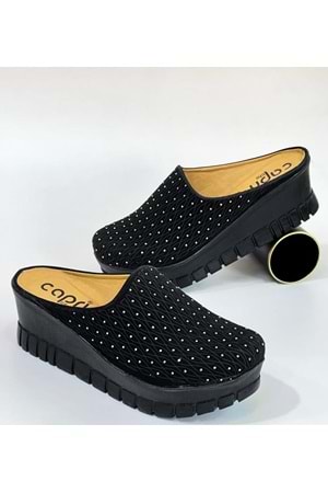 BulutMod BA04135 Siyah Kadın Taşlı Kapalı Günlük Sabo Topuklu Terlik - SİYAH - 40