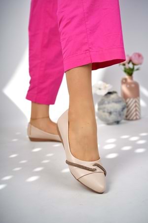 bulutmod BA04224 Ten Kadın Dalga Taşlı Büyük Numara Günlük Babet Ayakkabı - Ten - 41