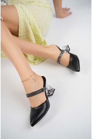 bulutmod BA04250 Siyah Kadın Taşlı Önü Kapalı Günlük Terlik Ve Topuklu Ayakkabı - SİYAH - 37