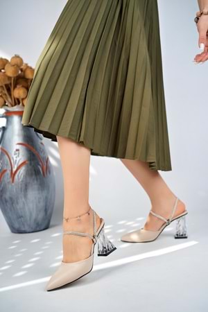 bulutmod BA04250 Ten Kadın Taşlı Önü Kapalı Günlük Terlik Ve Topuklu Ayakkabı - Ten - 38