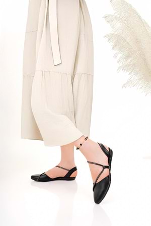 bulutmod BA04251 Siyah Kadın Yanı Açık Taş Büyük Numara Günlük Babet Ayakkabı - 36