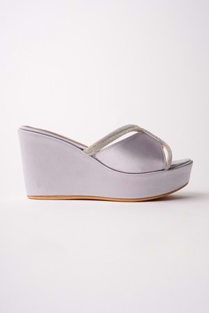 BulutMod BA04266 Gümüş S Kadın Taşlı Abiye Gelinlik Günlük Dolgu 9cm Topuklu Terlik - 39