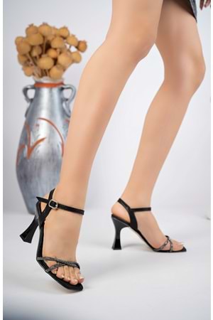 BulutMod Siyah Kadın Sargı Taşlı Abiye Klasik Topuklu Ayakkabı - Siyah - 40 - BA04283-Siyah-40