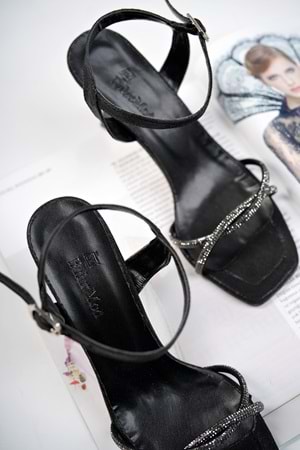 BulutMod Siyah Kadın Sargı Taşlı Abiye Klasik Topuklu Ayakkabı - Siyah - 40 - BA04283-Siyah-40