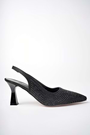 BulutMod Siyah Kadın Taşlı Arka Lastikli Klasik Topuklu Ayakkabı - Siyah - 40