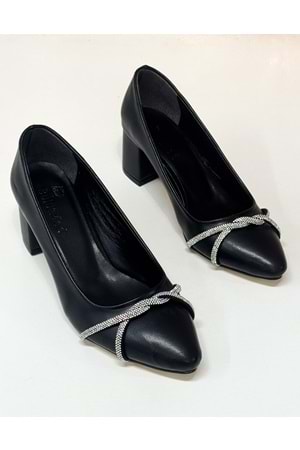 BulutMod BA04503 Siyah Kadın Sargı Taşlı Abiye 5 cm Topuklu Ayakkabı - Siyah - 40
