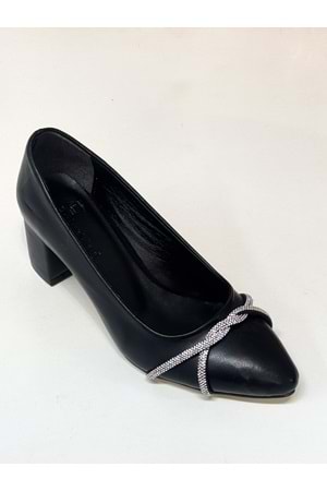 BulutMod BA04503 Siyah Kadın Sargı Taşlı Abiye 5 cm Topuklu Ayakkabı - Siyah - 40